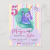 魔法のユニコーンをテーマにしたパステル チェブロン誕生日 ポストカード (正面)