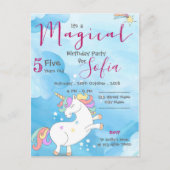 魔法のユニコーンをテーマにした青い輝く誕生日パーティー シーズンポストカード (正面)