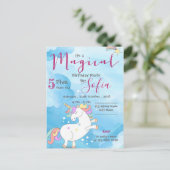 魔法のユニコーンをテーマにした青い輝く誕生日パーティー シーズンポストカード (スタンド正面)