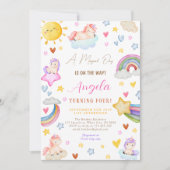 魔法のユニコーンウォーターカラーレインボーバースデーパーティー 招待状 (正面)