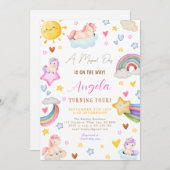 魔法のユニコーンウォーターカラーレインボーバースデーパーティー 招待状 (正面/裏面)