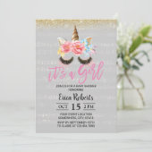 魔法のユニコーンエレガント音楽ガールベビーシャワー 招待状 (スタンド正面)