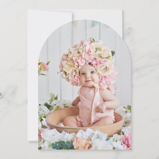 魔法のユニコーンカスタムの写真ピンクのアーチ型誕生日 招待状 (裏面)