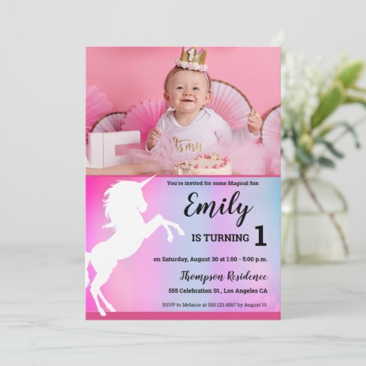魔法のユニコーンカスタムピンクの写真第1誕生日 招待状 (スタンド正面)