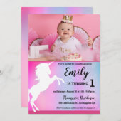 魔法のユニコーンカスタムピンクの写真第1誕生日 招待状 (正面/裏面)