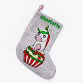 魔法のユニコーンカップケーキレッドグリーンかわいい スモールクリスマスストッキング (正面 (吊り時))