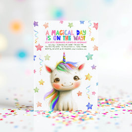 魔法のユニコーンカラフルおもしろい誕生日パーティー 招待状