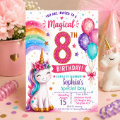 魔法のユニコーンガールの8歳の誕生日 招待状