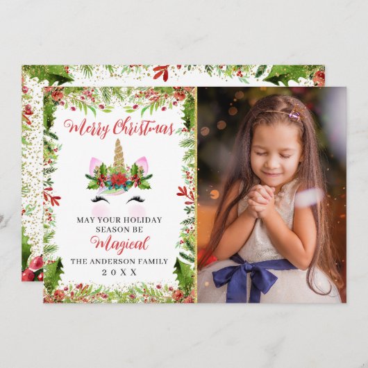 魔法のユニコーンクリスマスホリーベリー3写真 シーズンカード (正面/裏面)
