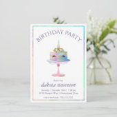 魔法のユニコーンケーキ |ファンタジー水彩誕生日 招待状 (スタンド正面)