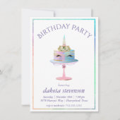 魔法のユニコーンケーキ |ファンタジー水彩誕生日 招待状 (正面)