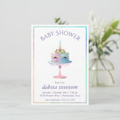 魔法のユニコーンケーキ |ファンタジー水色シャワー 招待状 (スタンド正面)