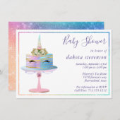 魔法のユニコーンケーキ |ファンタジー水色シャワー 招待状 (正面/裏面)