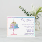 魔法のユニコーンケーキ |ファンタジー水色シャワー 招待状 (スタンド正面)