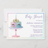 魔法のユニコーンケーキ |ファンタジー水色シャワー 招待状 (正面)