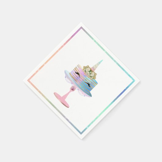 魔法のユニコーンケーキ |ファンタジー水色パーティー スタンダードカクテルナプキン (角)