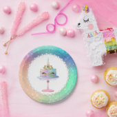 魔法のユニコーンケーキ |ファンタジー水色パーティー ペーパープレート (パーティー)