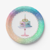 魔法のユニコーンケーキ |ファンタジー水色パーティー ペーパープレート (正面)