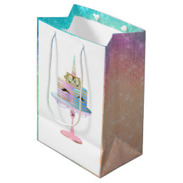 魔法のユニコーンケーキ |ファンタジー水色パーティー ミディアムペーパーバッグ