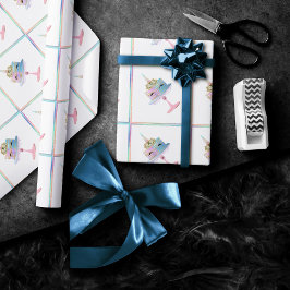 魔法のユニコーンケーキ |ファンタジー水色パーティー ラッピングペーパー