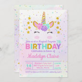 魔法のユニコーンサプライズ誕生日パーティーの招待 招待状 (正面/裏面)