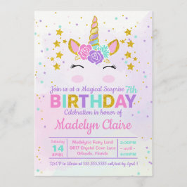 魔法のユニコーンサプライズ誕生日パーティーの招待 招待状