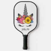 魔法のユニコーンシルバーグリッターホーンと花 ピックルボールラケット (裏面)