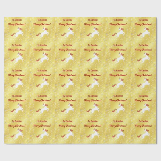 魔法のユニコーンスノーフレーク名メリークリスマスゴールデン ラッピングペーパー (フラット)