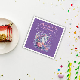 魔法のユニコーンスパープルピンクパープルガール誕生日 スタンダードカクテルナプキン