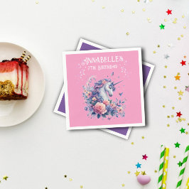魔法のユニコーンスパープルピンクパープルガール誕生日 スタンダードカクテルナプキン