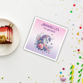 魔法のユニコーンスパープルピンクパープルガール誕生日 スタンダードカクテルナプキン