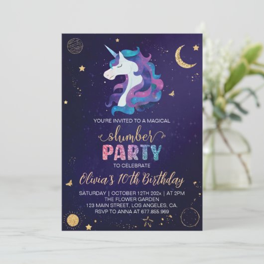 魔法のユニコーンスランバーバースデーパーティーの招待 招待状 (スタンド正面)