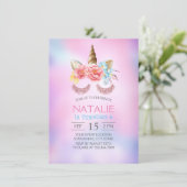 魔法のユニコーンドリームピンクブルーグラデーション誕生日 招待状 (スタンド正面)