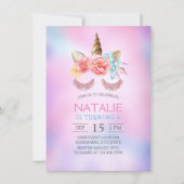 魔法のユニコーンドリームピンクブルーグラデーション誕生日 招待状 (正面)