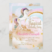 魔法のユニコーンバースデーパーティ招待状 招待状 (正面/裏面)