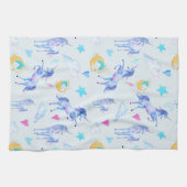 魔法のユニコーンパターンウォーターカラーファンタジーデザイン キッチンタオル (横)