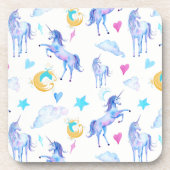 魔法のユニコーンパターンウォーターカラーファンタジーデザイン コースター (正面)