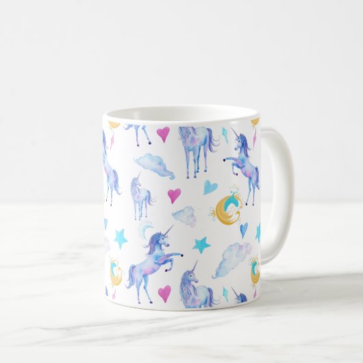 魔法のユニコーンパターンウォーターカラーファンタジーデザイン コーヒーマグカップ (正面右)
