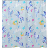 魔法のユニコーンパターンウォーターカラーファンタジーデザイン シャワーカーテン (正面)