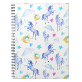 魔法のユニコーンパターンウォーターカラーファンタジーデザイン ノートブック (正面)