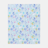 魔法のユニコーンパターンウォーターカラーファンタジーデザイン フリースブランケット (正面)