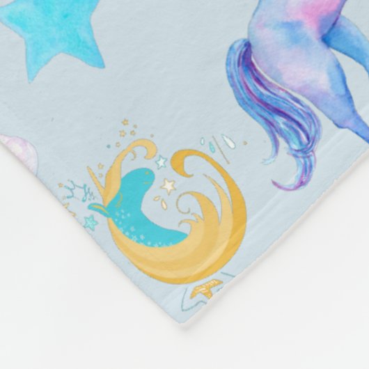 魔法のユニコーンパターンウォーターカラーファンタジーデザイン フリースブランケット (角)