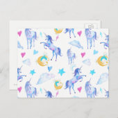 魔法のユニコーンパターンウォーターカラーファンタジーデザイン ポストカード (正面/裏面)
