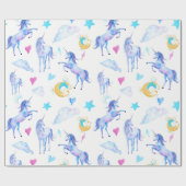 魔法のユニコーンパターンウォーターカラーファンタジーデザイン ラッピングペーパー (フラット)