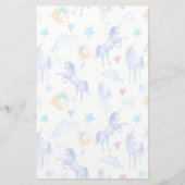 魔法のユニコーンパターンウォーターカラーファンタジーデザイン 便箋 (正面)