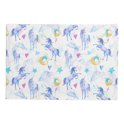 魔法のユニコーンパターンウォーターカラーファンタジーデザイン 枕カバー (裏面)