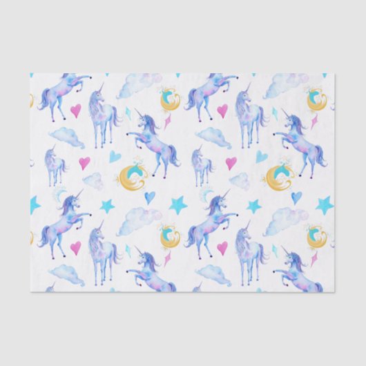 魔法のユニコーンパターンウォーターカラーファンタジーデザイン 薄葉紙 (正面)