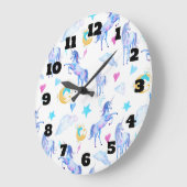 魔法のユニコーンパターン水彩画のファンタジーのデザイン ラージ壁時計 (傾斜)