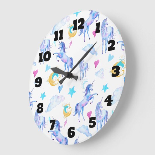 魔法のユニコーンパターン水彩画のファンタジーのデザイン ラージ壁時計 (傾斜)