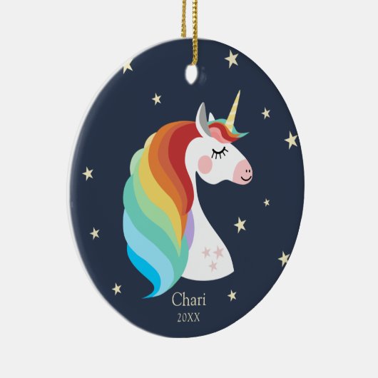 魔法のユニコーンパーソナライズされたレインボークリスマス セラミックオーナメント (右)